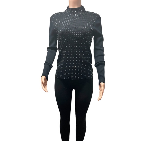 INC Women's Black Embellished Long Sleeve Mock Sweater Size M - Picture 2 of 9